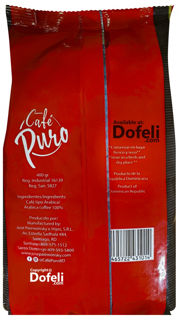 Authentic Dominican Puro coffee with a protective packaging that preserves flavor and freshness.